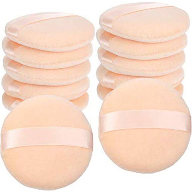 12 Pieces Cotton Powder Puffs Round Makeup Puffs Pads with Strap, Washable Large Face Body Powder Puffs for Loose Mineral