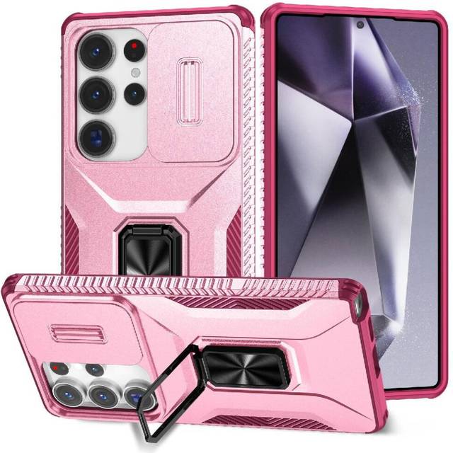 (Pink) Case for Samsung Galaxy S25 Ultra Shockproof Lens Protection Car Magnet Ring Hodler