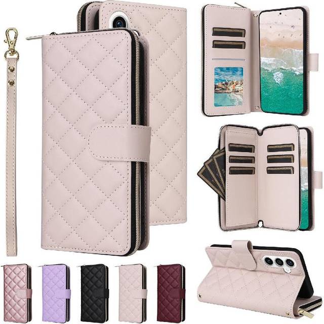 (White) Wallet Case for Samsung Galaxy S23 Fe Kickstand Crossbody Strap Magnetic Closure Wrist Strap 9 Card Holder