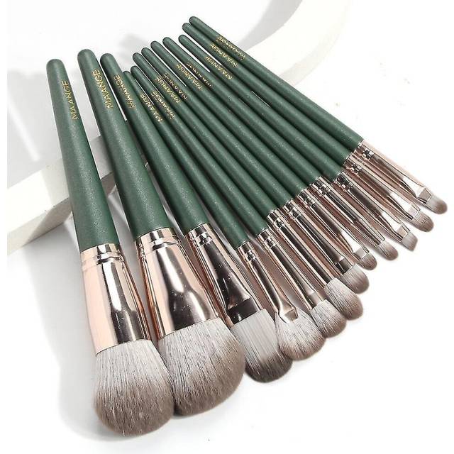 Maange / Maange New Wooden Handle 12 Makeup Set Brush Beauty Tools Army Green