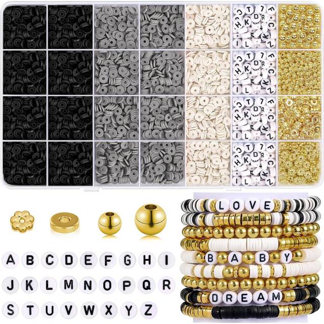 5000 Pcs Clay Beads Bracelet Making Kit Friendship Bracelet Beads Kit Heishi Beads Polymer Flat Round Clay Beads for Bracelets Jewelry Making with Let