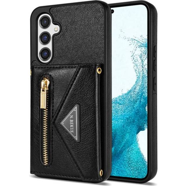 (Black) Zipper Pocket Case for Samsung Galaxy S24 Plus Card Holder Protective Cover Pu Leather Wallet Case Magnetic Buckle
