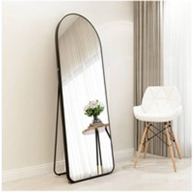 40cm W x 150cm H Arched Standing Floor Mirror Wall-Mounted Full Length Mirror with Stand, Black - One Size