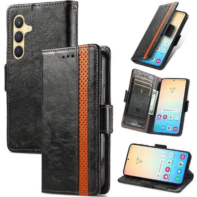 (Black) Case for Samsung Galaxy S25 Multi-card Slot Wallet Splicing Multi-color Business