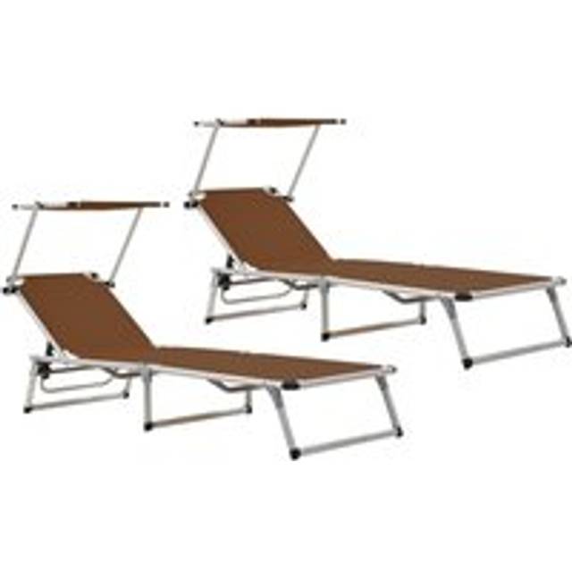 Folding Sun Loungers with Roof 2 pcs Aluminium&Textilene Brown - One Size