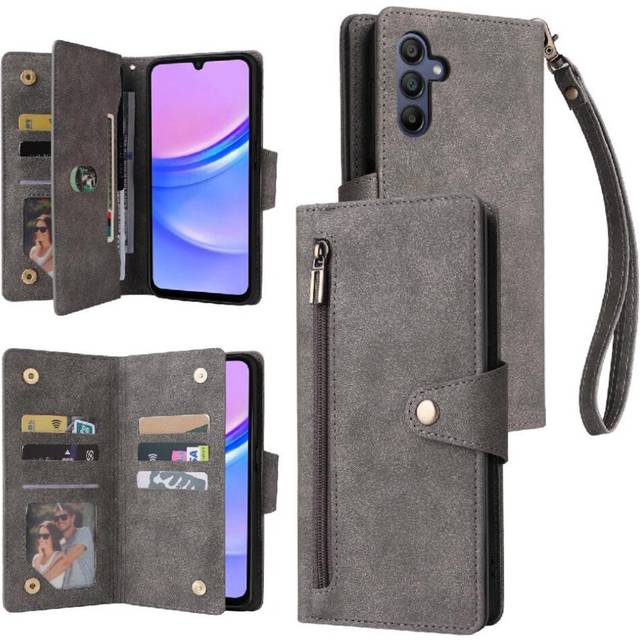 (Gray ) Case for Samsung Galaxy A16 5g Card Holder with Hand Strap Zipper Wallet Cover Magnetic Leather