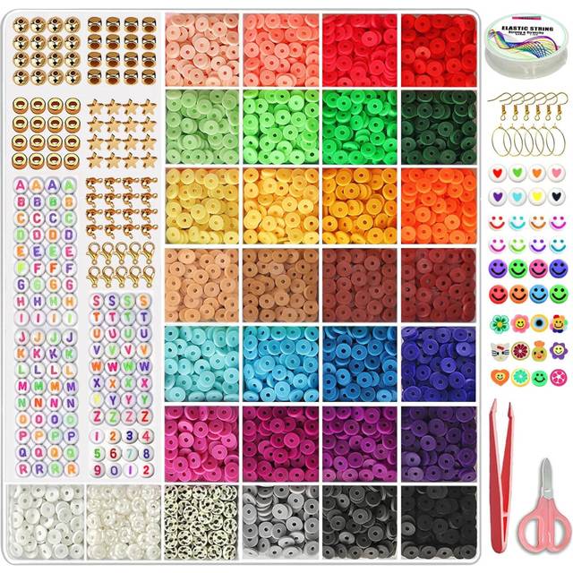 7200pcs Clay Bead for Bracelet Making Kit, 30 Colors Spacer Heishi Beads Flat Round Polymer Clay Beads with Jewelry Making Supplies Beads,Crafts Gifts