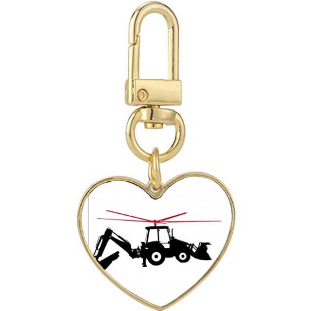 Helicopter Forklift Excavator Gold Heart Keychain Metal Keyring Holder