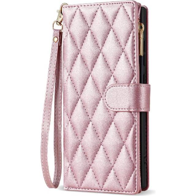 (Rose Gold ) Fashion Wallet Case Compatible with Samsung Galaxy Z Fold5 Zipper Pocket Kickstand Protective Cover Card Holder Wrist Strap