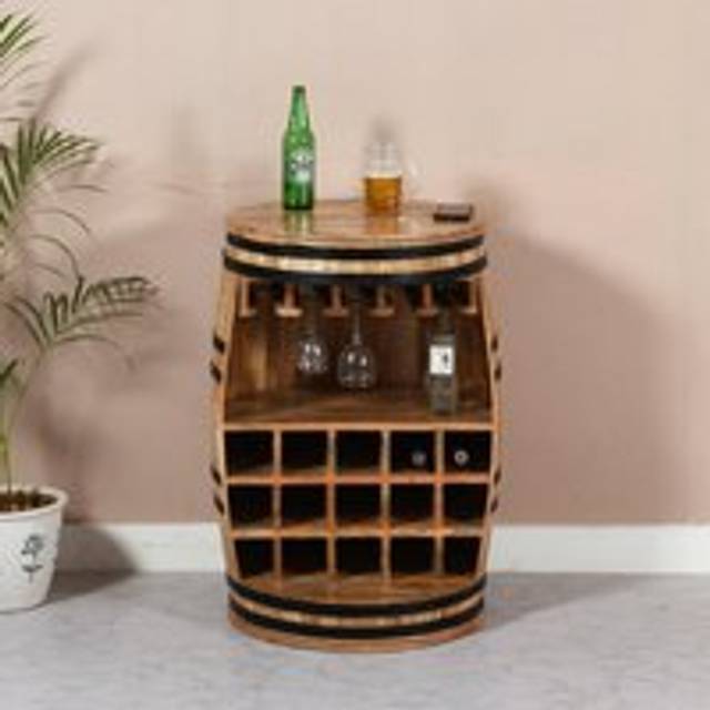 Natural Solid Dark Mango Wood Barrel Wine Sideboard - Brown