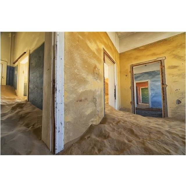 Drifting Sand Fills The Rooms of A Colourful Abandoned House - Kolmanskop Namibia Poster Print - 38 x 24 in. - Large