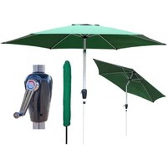 Green Garden Table Tilting Parasol Crank Waterproof Umbrella 2.7M - One Size