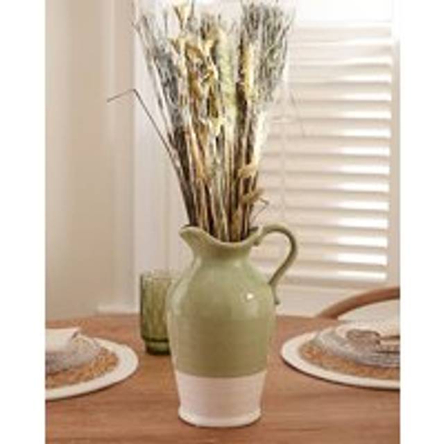 Sage Green and White Two Tone Table Decoration Pitcher Jug Flower Vase - Large