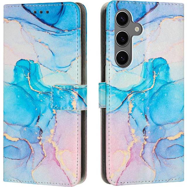 (Soft green ) Flip Case for Samsung Galaxy S25 Plus Card Insertion Buckle Flap Painted Marble Wallet Case