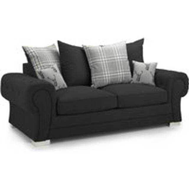 Milan Fabric 3 Seater Sofa Black Fabric Scatter Back Chesterfield Style - One Size