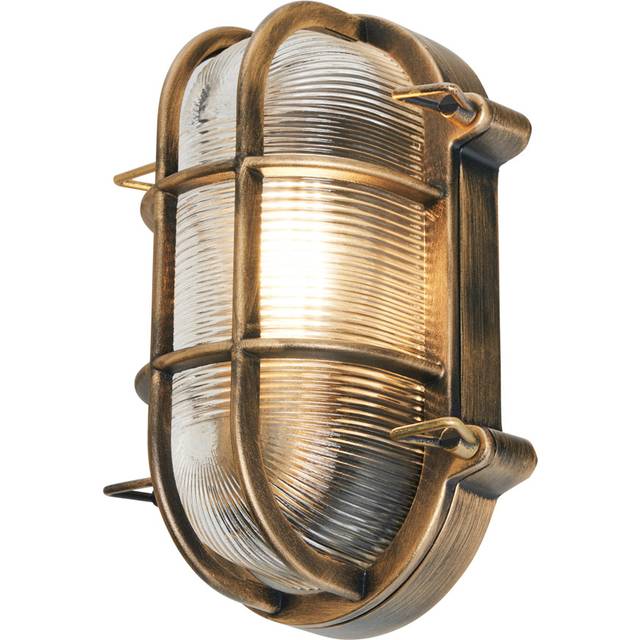 Mika Outdoor Caged Oval Bulkhead Wall Light, Gold