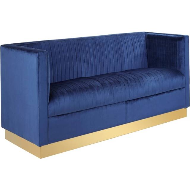 Luxurious 3 Seat Deep Blue Sofa, Classic Deep Blue Velvet Upholstered Settee Sofa, Luxe 3 Seater Couch - Dark Blue - One Size