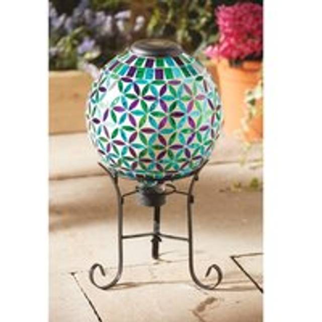 Illuminated Glass Globe Light & Metal Stand - Solar Powered LED Outdoor Garden Patio Lighting Decoration - H43.5 x 24cm Diameter - Multi - One Size