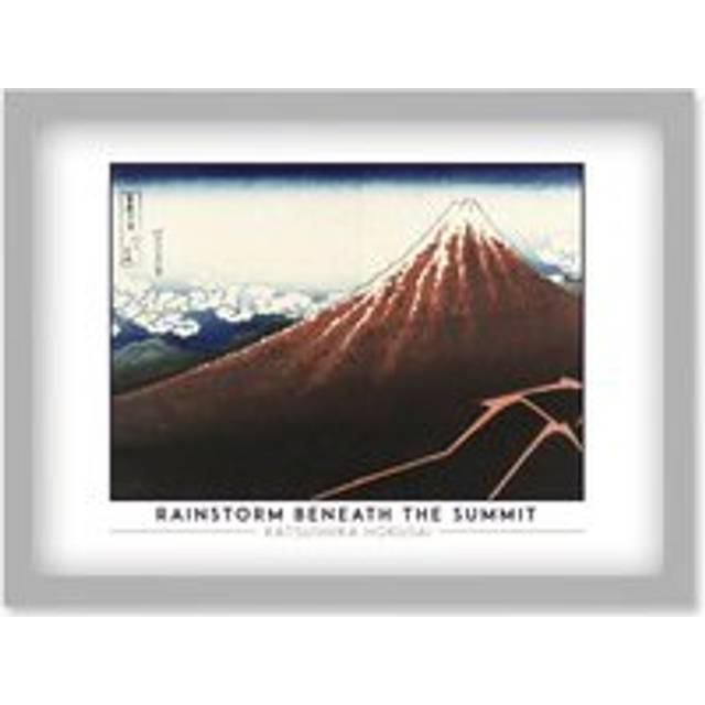 Katsushika Hokusai Rainstorm Beneath The Summit Mount Fuji Painting Artwork Framed Wall Art Print A4 - Grey - One Size