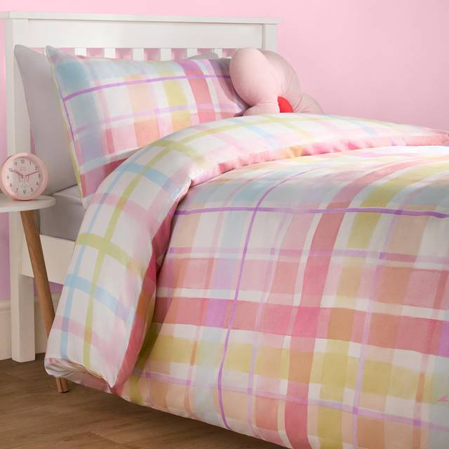 OHS Reversible Bright Pastels Gingham Duvet Set, Multi - Single