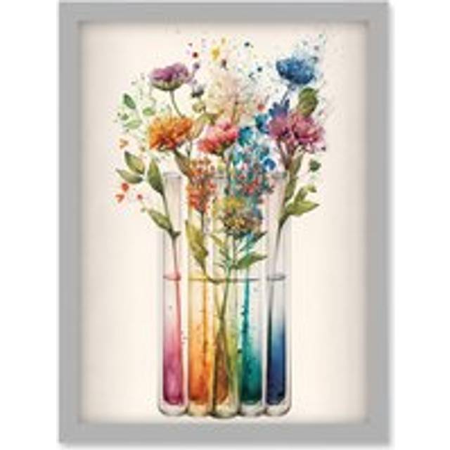 Wildflower Glass Test Tubes Rainbow Colour Water Artwork Framed Wall Art Print A4 - Grey - One Size