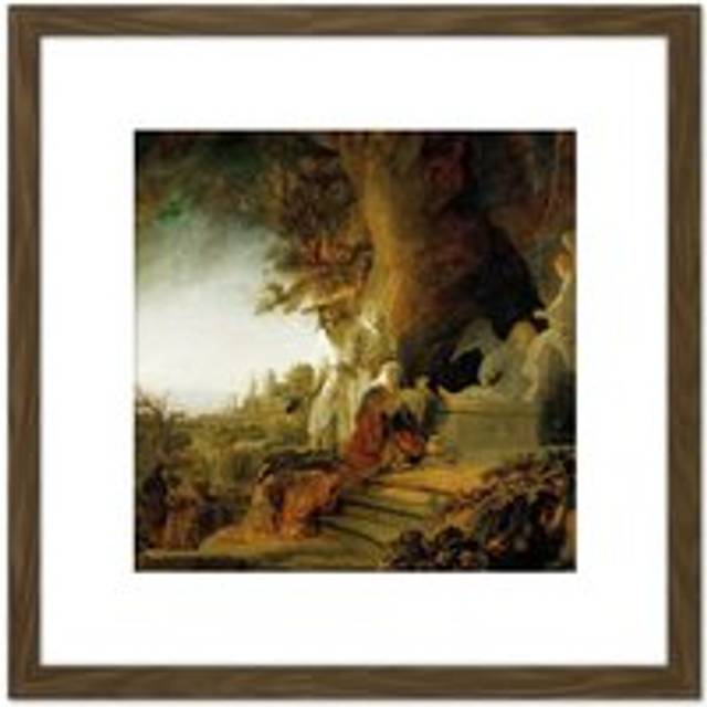 Rembrandt Christ And St Mary Magdalen At The Tomb 8X8 Inch Square Wooden Framed Wall Art Print Picture with Mount - Brown - One Size
