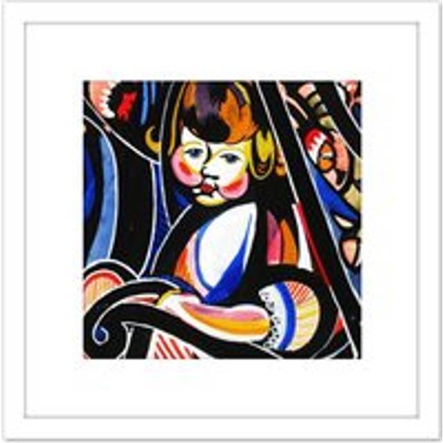 Sayen Child In Rocker Modernist Abstract Painting 8X8 Inch Square Wooden Framed Wall Art Print Picture with Mount - White - One Size