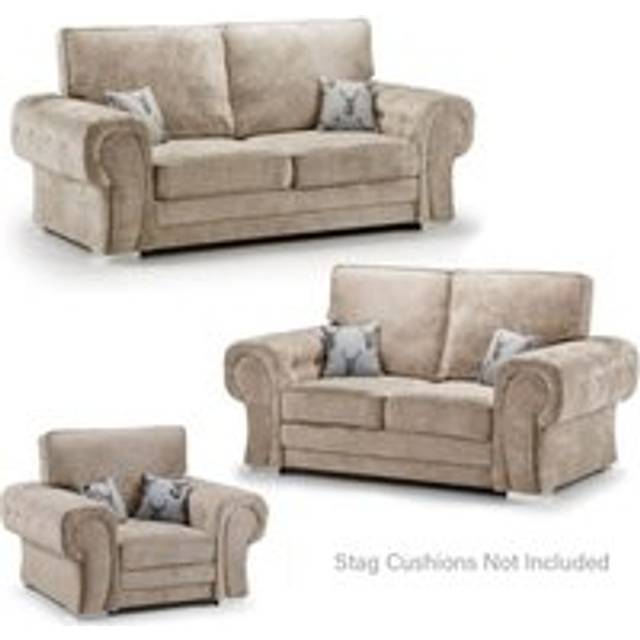 Milan Fabric 3 Piece Sofa Suite Mink Full Back Chesterfield Style - Beige - One Size