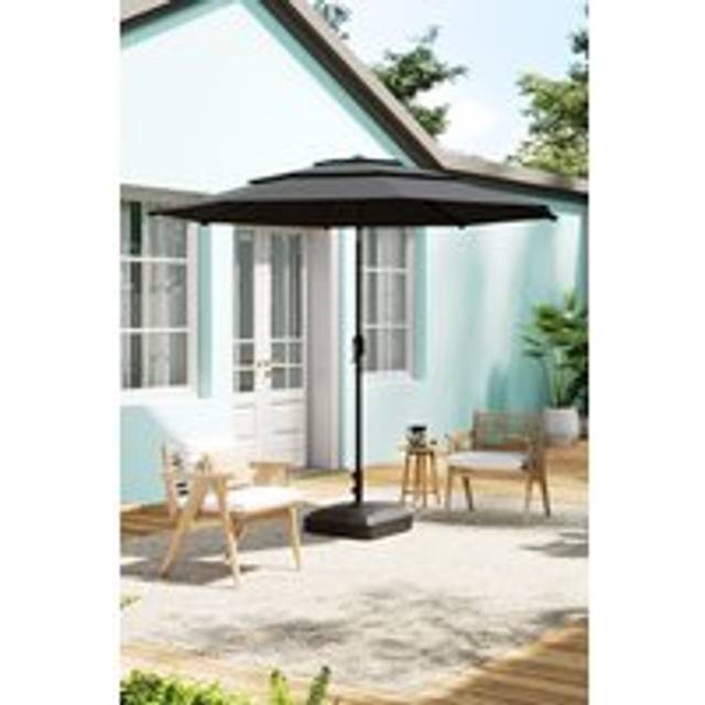 Outdoor Garden Muti-Tier Umbrella with Crank and Fillable Stand - Dark Grey - One Size