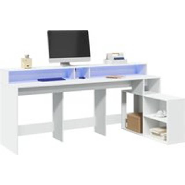 Desk with LED Lights White 200x104x91 cm Engineered Wood - One Size