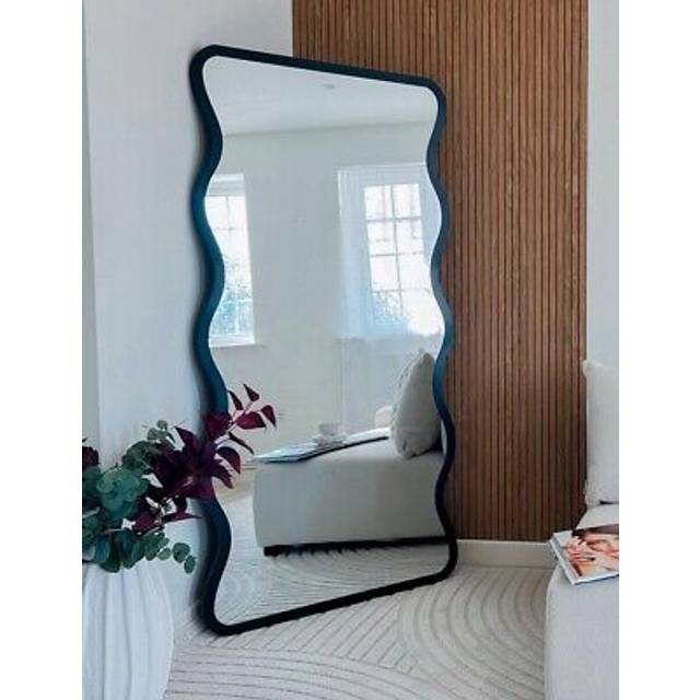 Black Metal Rectangular Wavy Framed Wall Mirror (170CM X 80CM). - 1 Pack
