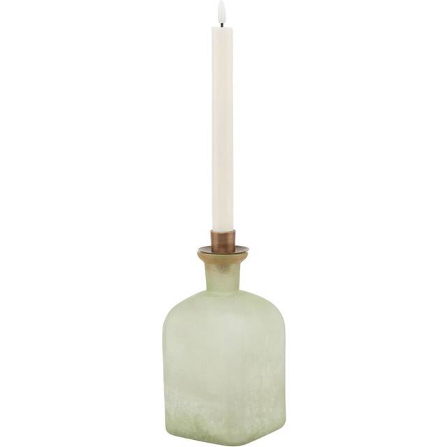 Brass Large Candle Holder Vase - Glass - L10 x W10 x H20 cm - Smoked Sage and Aged Brass