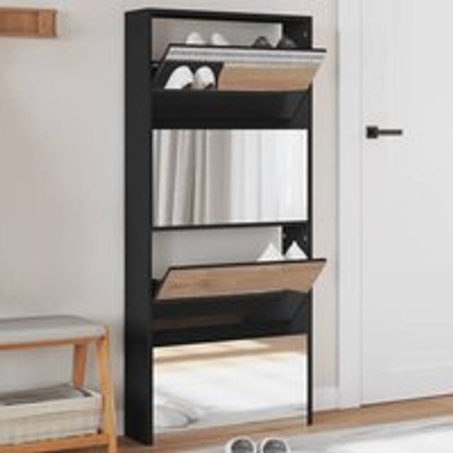 Shoe Cabinet with Mirror 4-Layer Black 63x17x134 cm - One Size