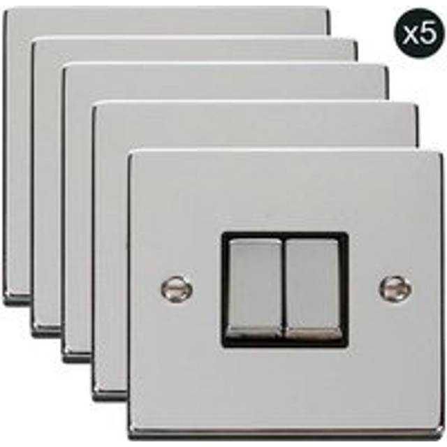 5 PACK - Polished Chrome 10A 2 Gang 2 Way Ingot Light Switch - Silver - One Size
