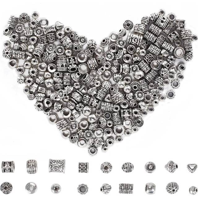 FOGAWA 200pcs Silver Spacer Beads 100g Mixed Tibetan Spacer Beads Alloy Jewelry Spacers for DIY Crafts Bracelets Necklaces Jewelry Making