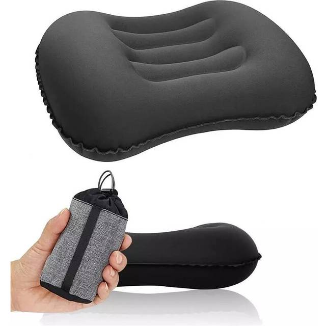 (Black) Inflatable Camping Cushion Pillow Travel Neck Blow Up Beach Car Outdoors Pillow
