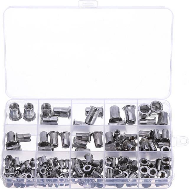 180Pcs M3/M4/M5/M6/M8/M10 Stainless Steel Rivet Nut Threaded Countersunk Head Insert Nut Tool Kits