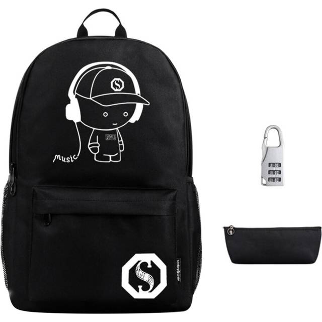Cool Boys USB Charge Luminous Backpack Smooth Zipper Adjust Buckle For Students--B