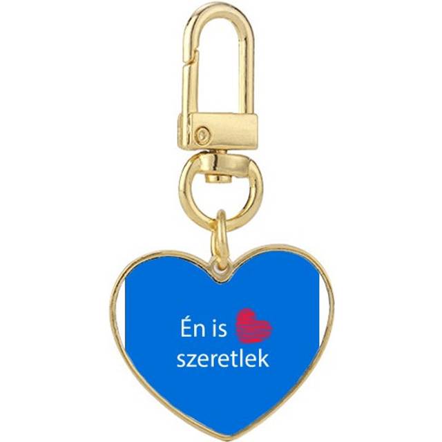 Hungarian I Love You Text Design Script Gold Heart Keychain Metal Keyring Holder