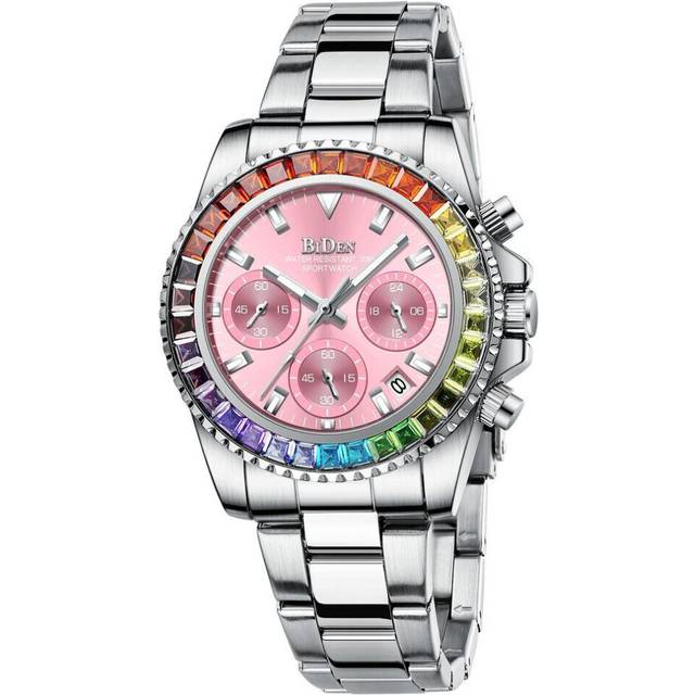 (pink) Biden Women&apos;s Fashionable Diamond Business Multifunctional Quartz Waterproof Watch