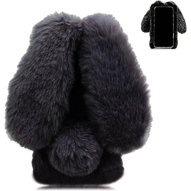 (Black) Case Compatible with Samsung Galaxy S24 Fe Plush Phone Case Cute Plush Rabbit Ears Autumn and Winter