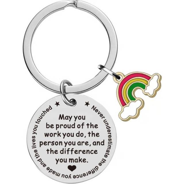 (ML024024) Trendy Stainless Steel Keychain Adorned With Rainbow Charm For All Gift Occasions