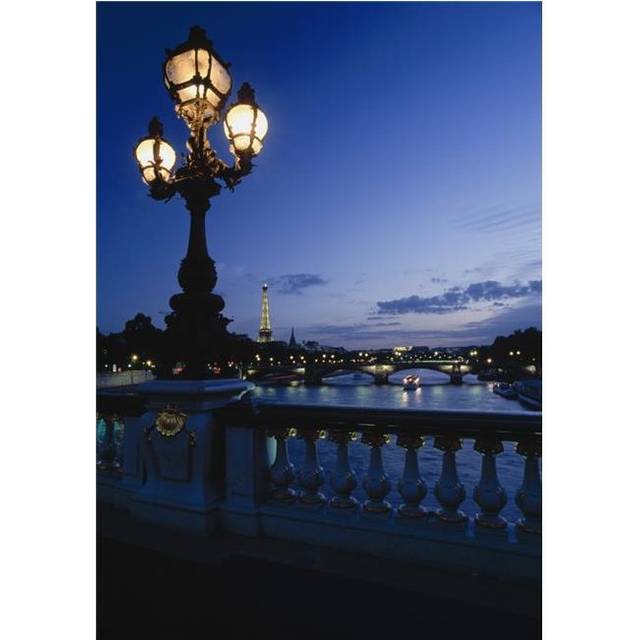 Looking From The Pont Alexandre III Down The Seine to The Eiffel Tower Poster Print, 12 x 18