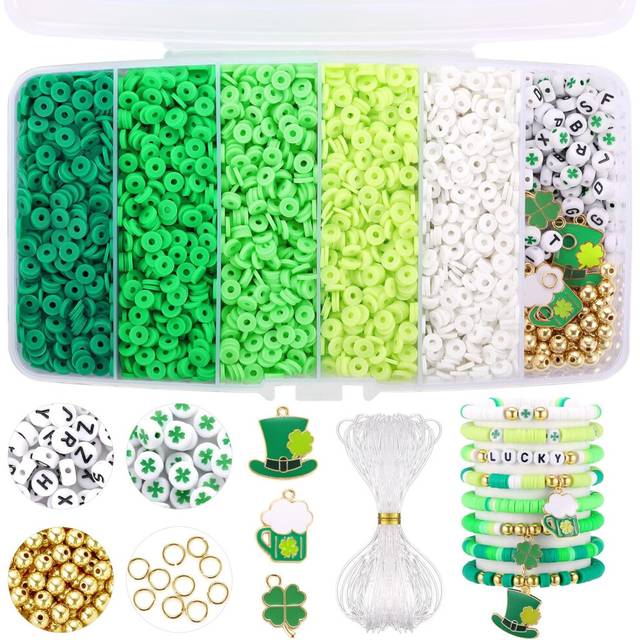 5100+ Pcs St. Patrick's Day Clay Beads Bracelet Making kit, Green Heishi Beads Polymer Clay Beads for Jewelry Making, Friendship Bracelet Kit with Gol