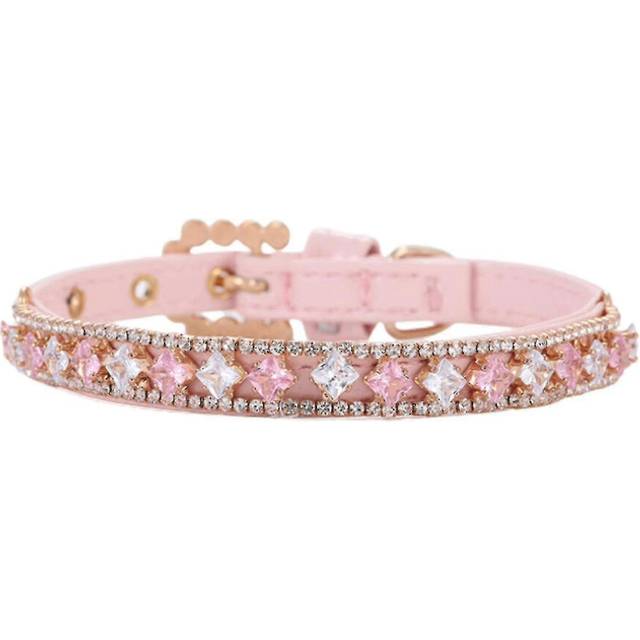 (S, One size) Pet Dog Collar Inlaid Rhinestone Decorative Adjustable Fashion Dogs Cats Cowhide Collar For Medium Dogs
