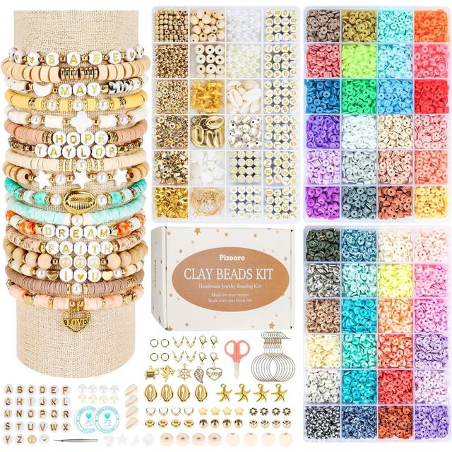 Clay Beads 3 Boxes Bracelet Making Kit, 10500pcs Beads for Jewelry Making, Round Letter Beads with Charm and Elastic Strings, Friendship Bracelets Hol
