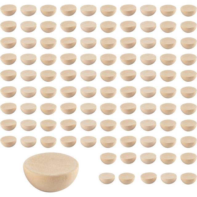 100Pcs 20 mm Half Wooden Beads, Unfinished Split Natural Round Wood Balls Loose Beads for DIY Craft Christmas