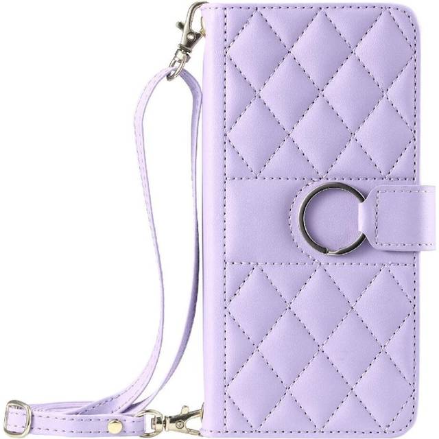 (Purple) Flip Case for Samsung Galaxy S24 Fe Magnetic Pu Leather Card Slots Holder Kickstand Long Strap Wallet
