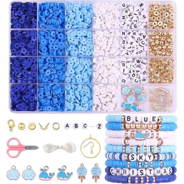 3500 PCS Blue Clay Beads Kit for Bracelets Making, Polymer Heishi Beads for Jewelry Making, Friendship Bracelet Kit for Girls Adults, Spacer Letter Be