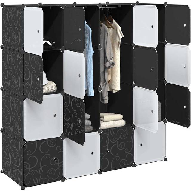 vidaXL Storage Cube Organiser with 16 Cubes and Hanging Rods PP - White